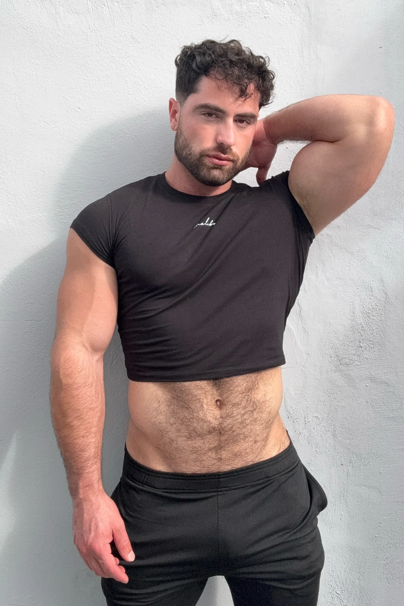 Muscle-Fit Crop Half-Sleeve Tee - Black - Image 10