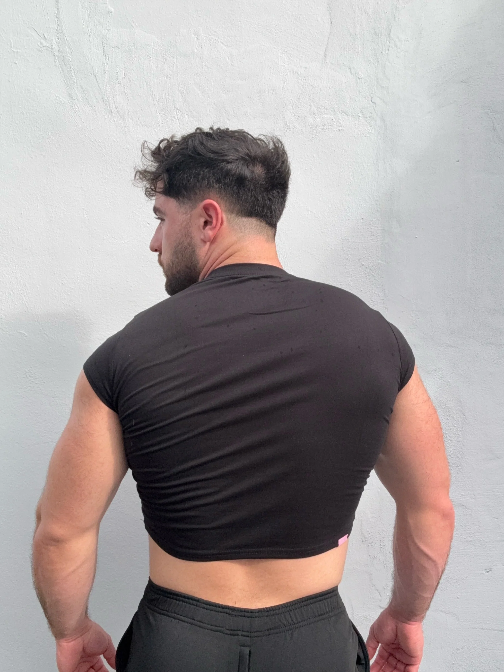 Muscle-Fit Crop Half-Sleeve Tee - Black - Image 8