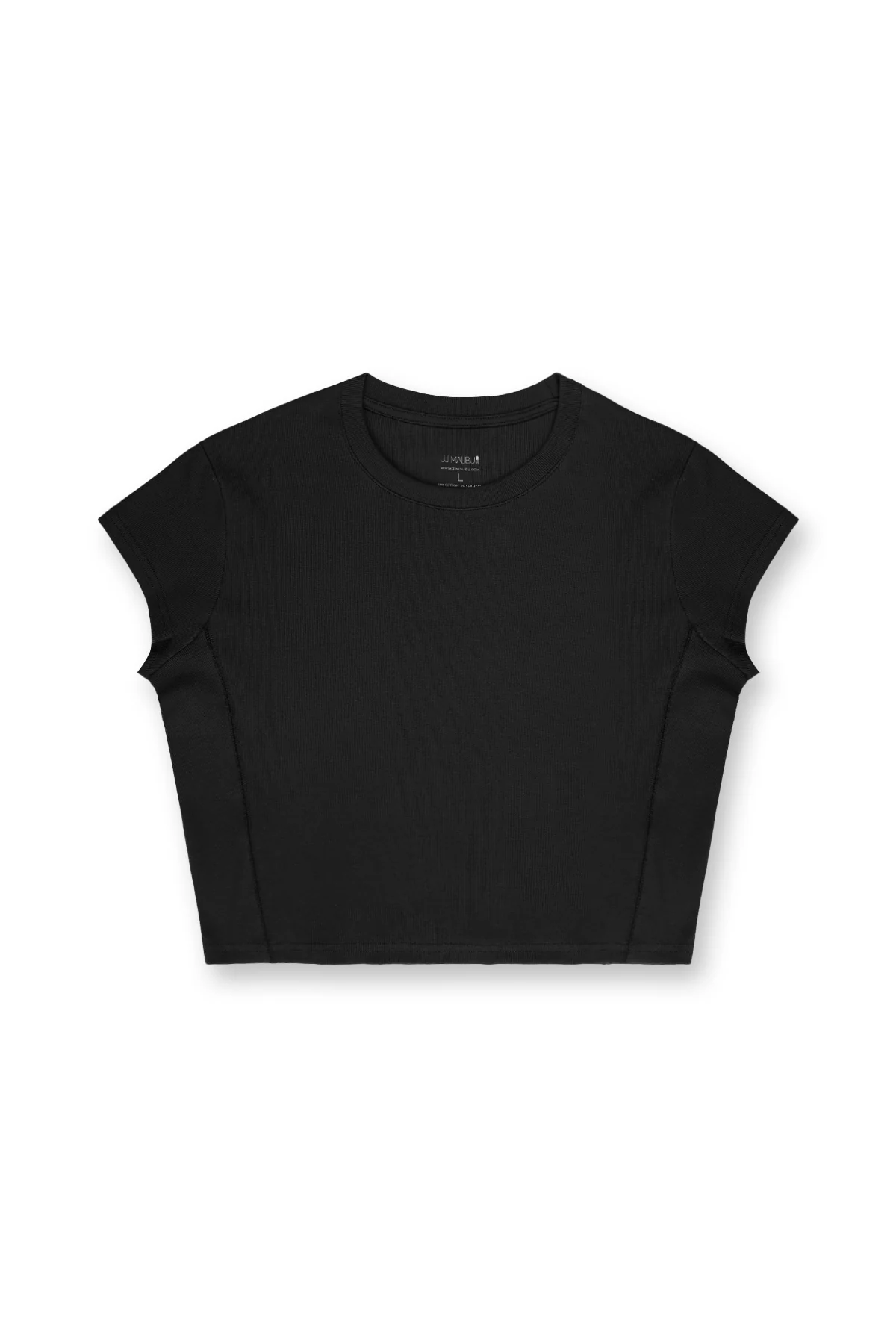 Cap Sleeve Rib Knit Crop Top - Black - Image 3