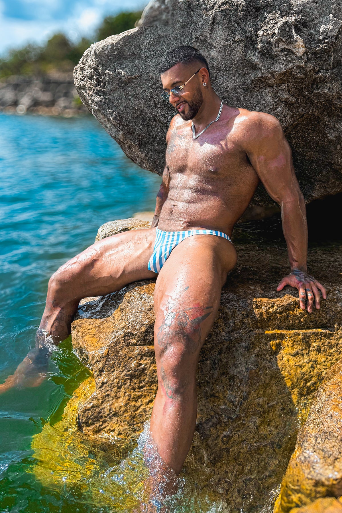 Cheeky Classic G-String Thong- Blue Stripes - Image 6