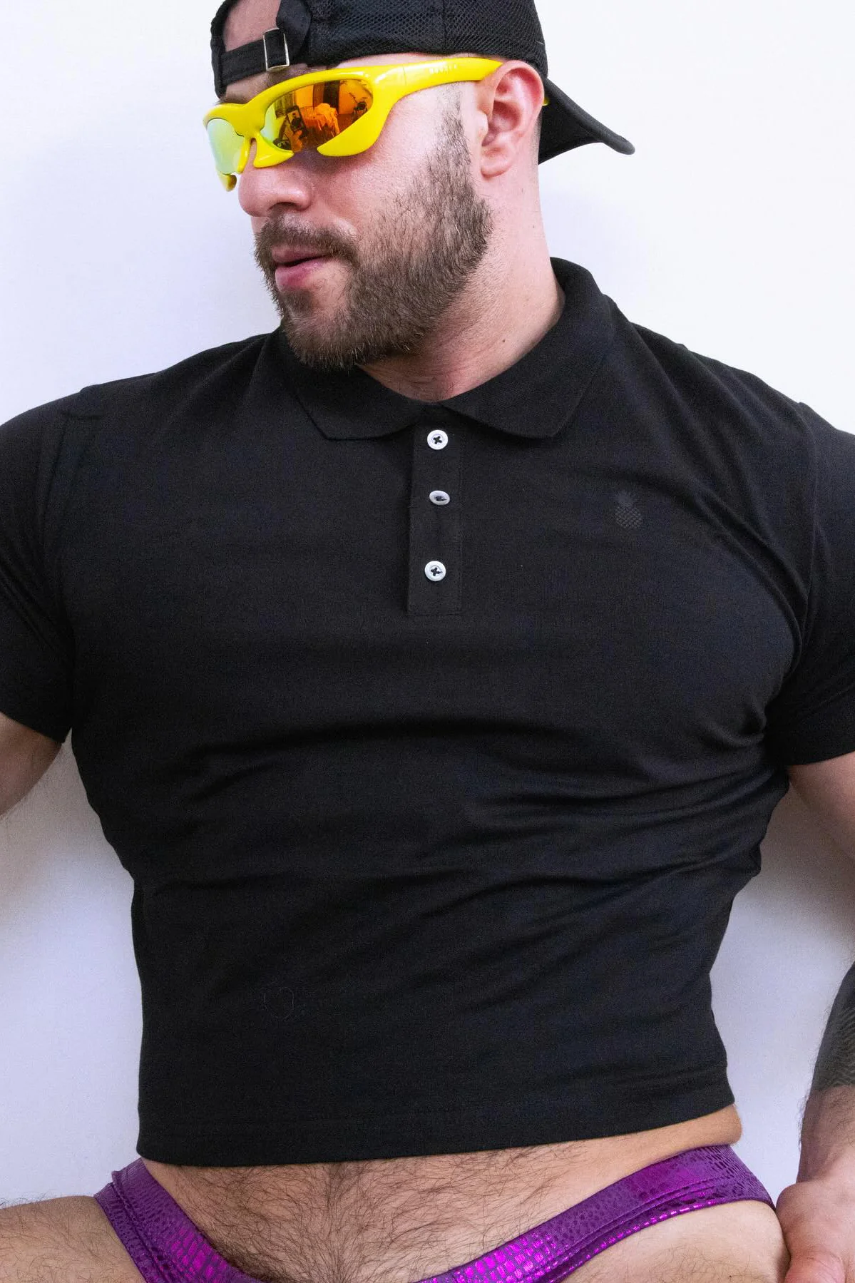 Fitted Polo Crop Top - Black - Image 8
