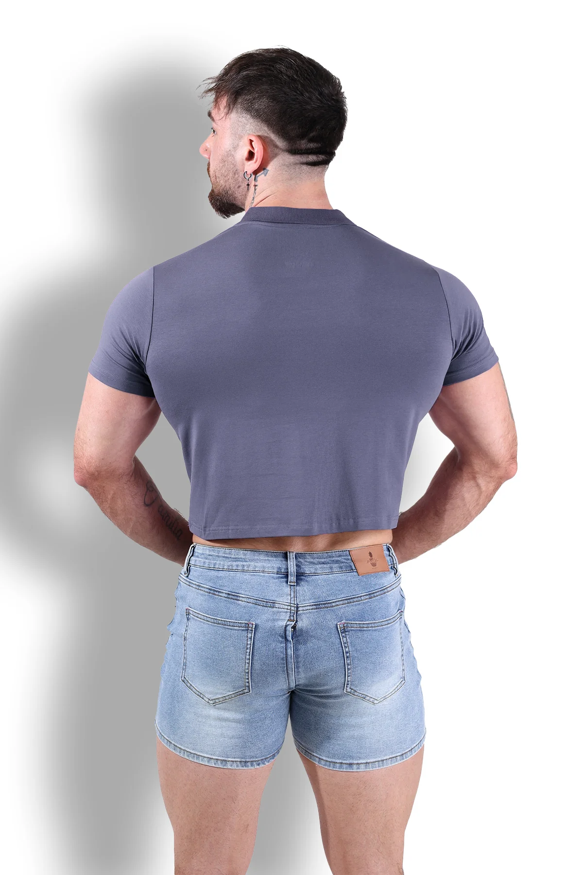 Fitted Polo Crop Top - Dark Grey - Image 6