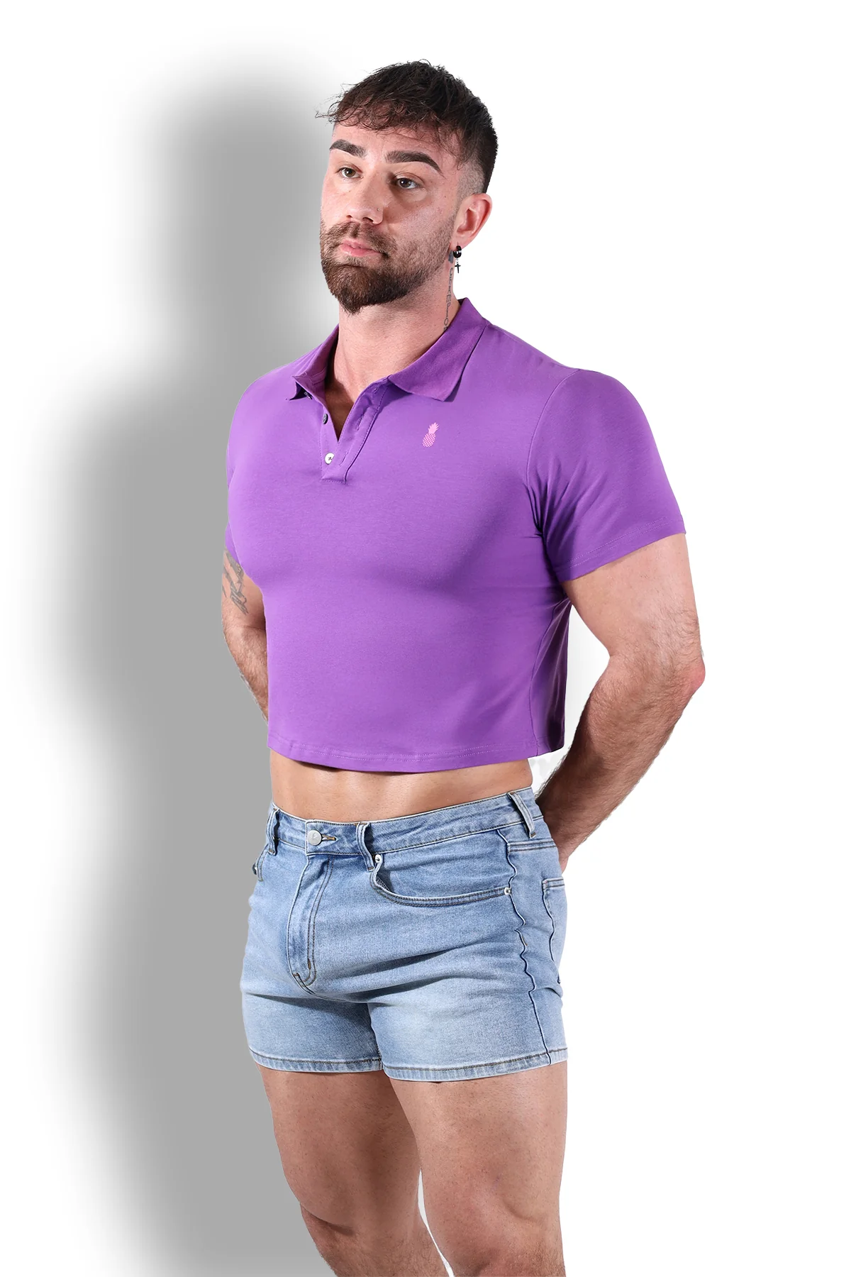 Fitted Polo Crop Top - Purple - Image 4