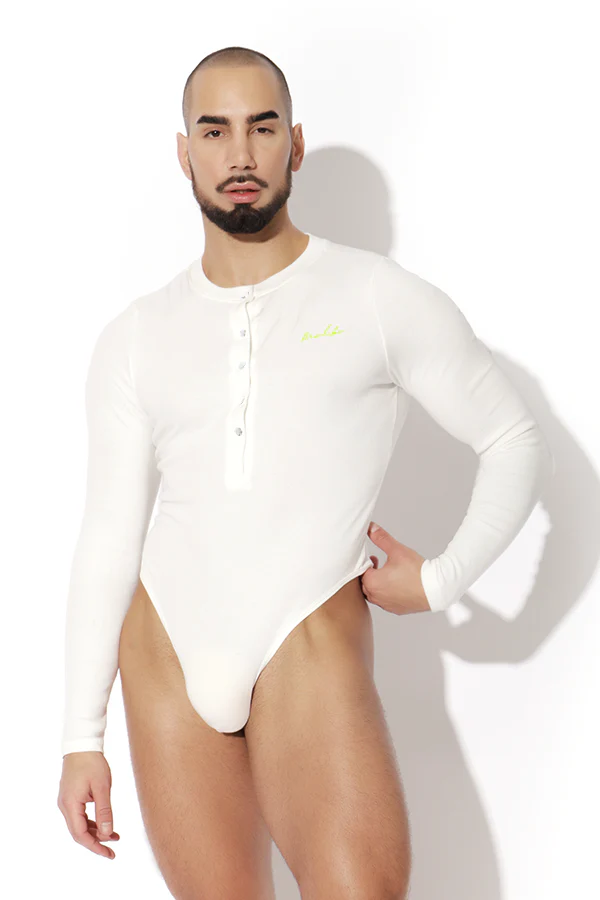 Infinity Long Sleeve Button Up Bodysuit - White - Image 3