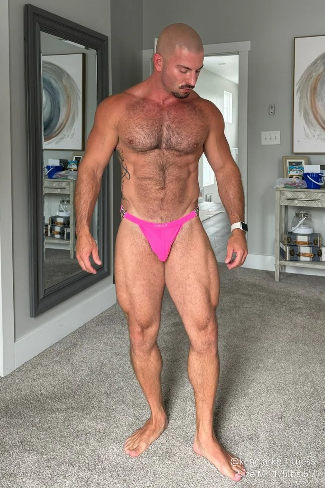 Luster Metal Accent G-String Swim Thong - Neon Pink - Image 6