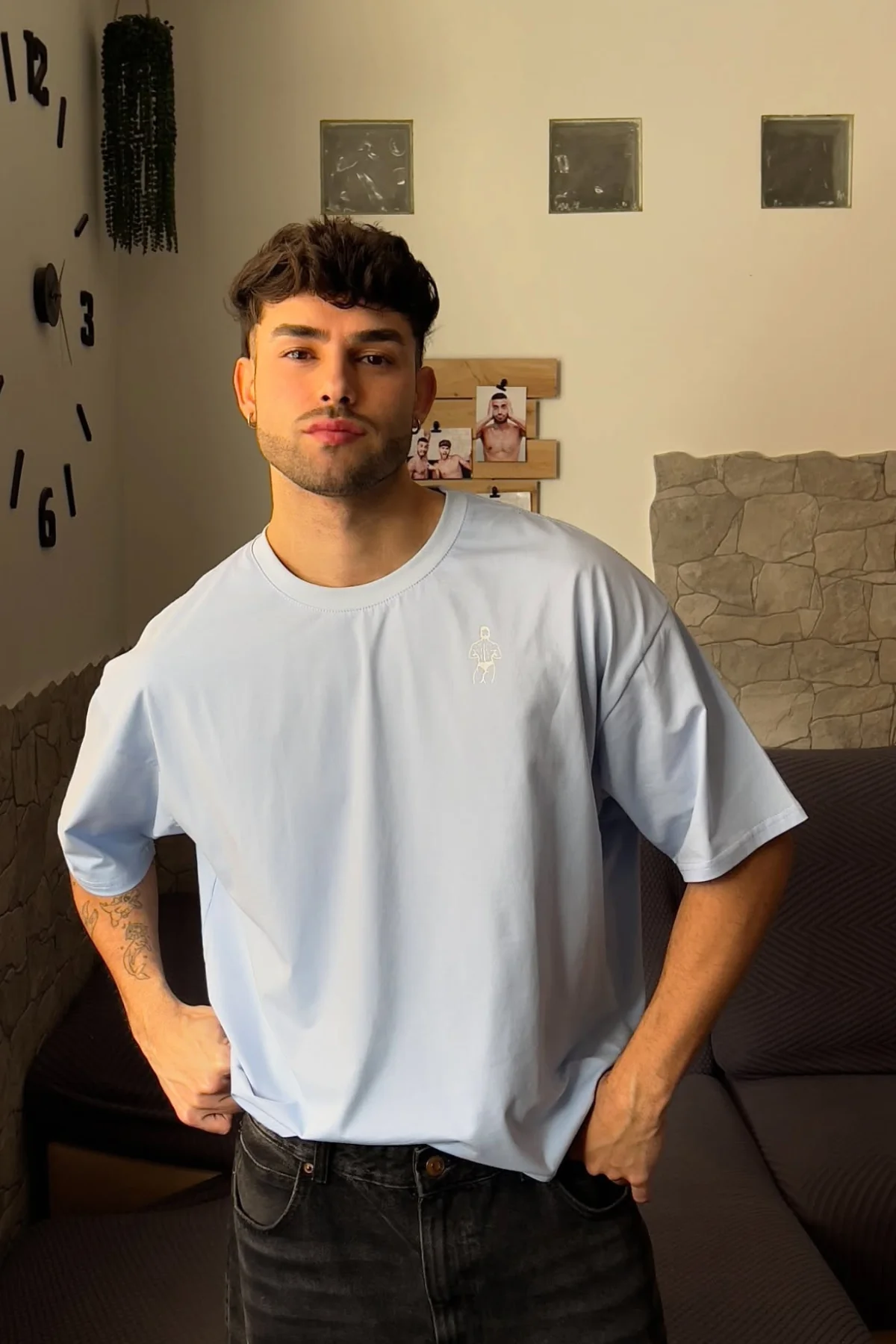 Oversized Relaxed Crop Top - Baby Blue - Image 5