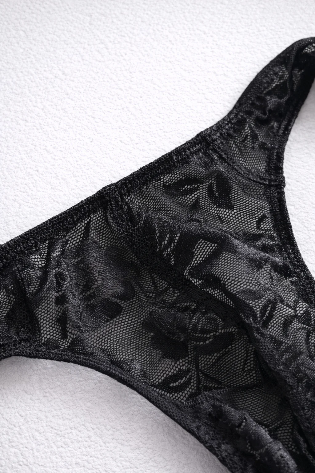 Veiled Floral Lace Thong - Black - Image 3
