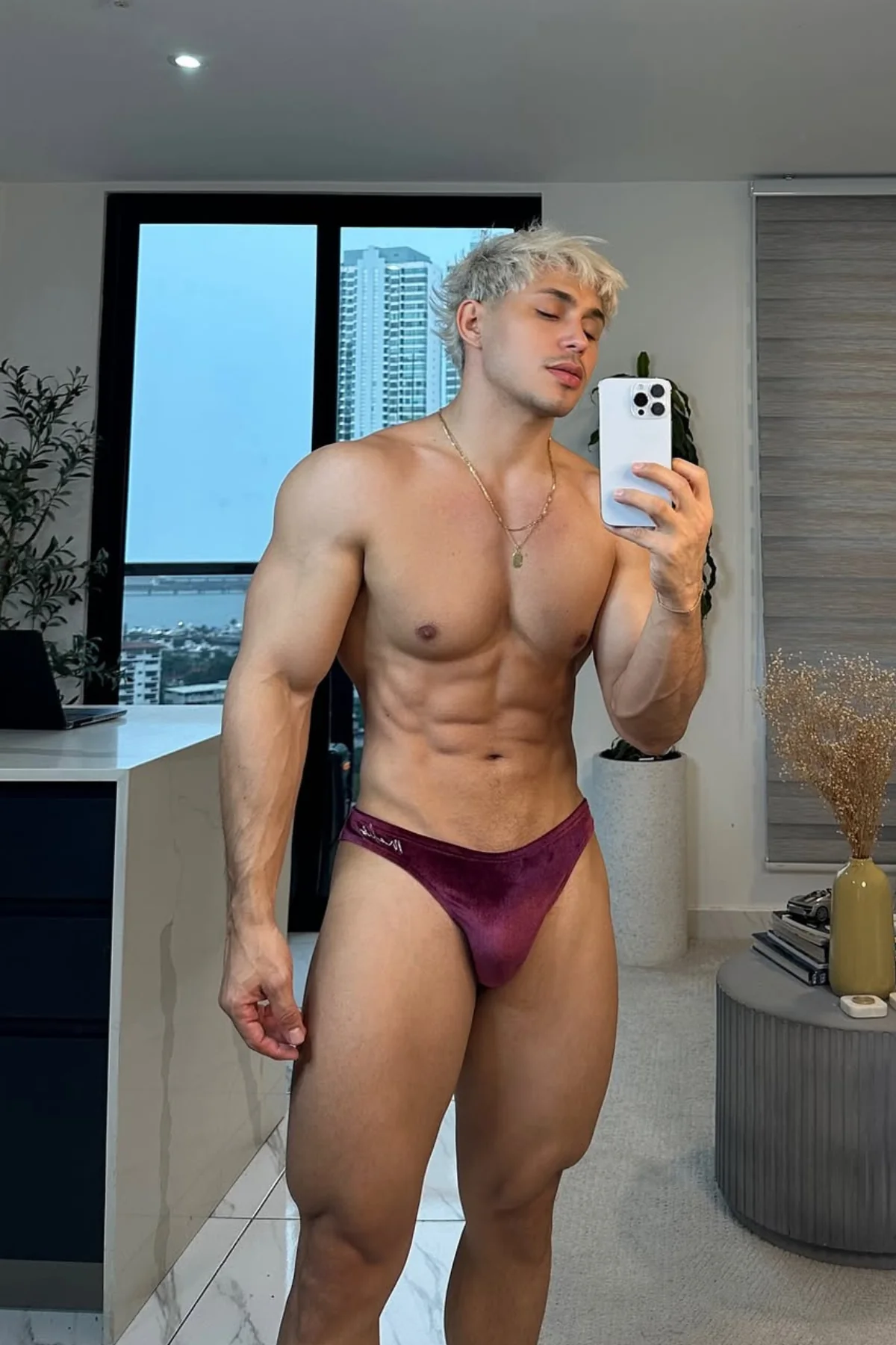Velvety Scrunch-Butt Bikini Briefs - Maroon - Image 3