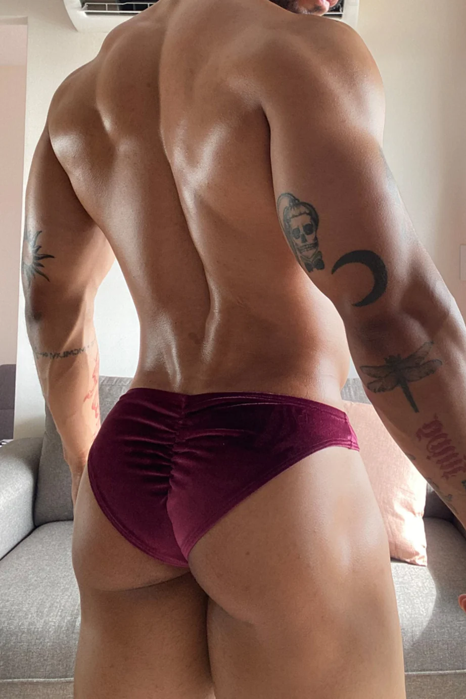 Velvety Scrunch-Butt Bikini Briefs - Maroon - Image 7