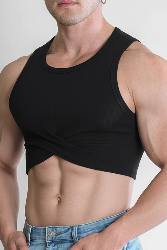 Wrapped Up Ribbed Crop Tank - Black - Image 4
